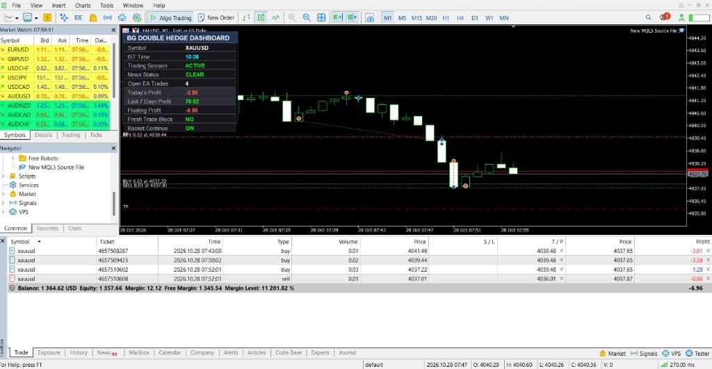 BG Double Hedge account history in MetaTrader 5